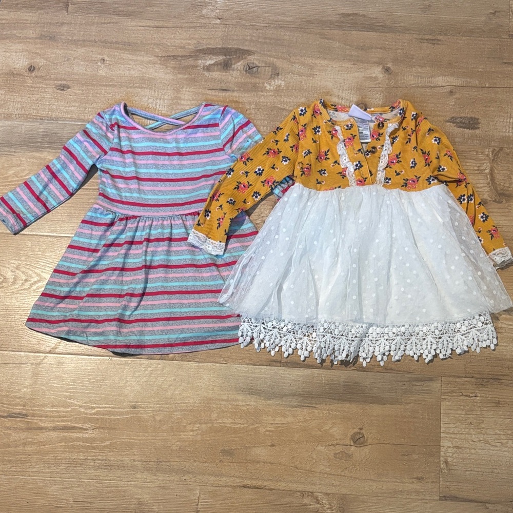 Freestyle Multicolor Striped and Floral Lace Kids Dress Set